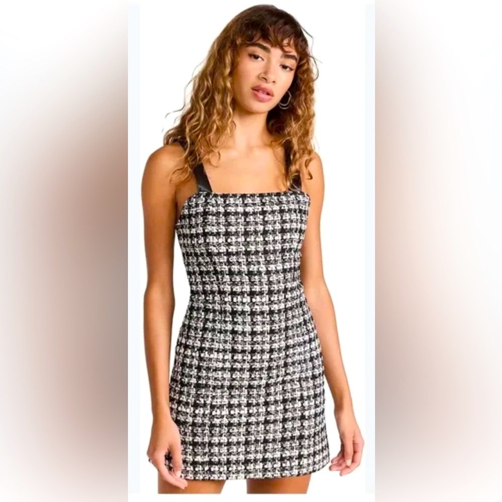 Alice + Olivia Faux Leather & Tweed Dress